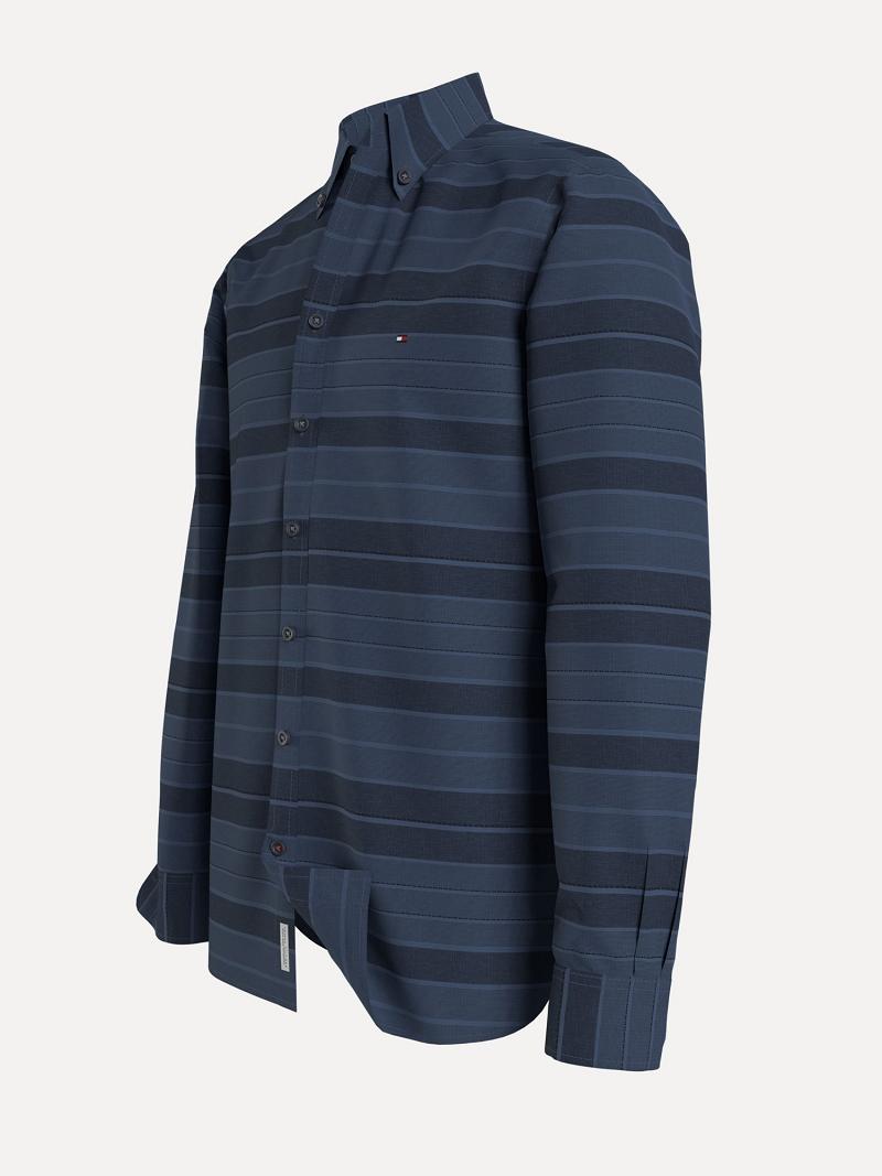 Férfi Tommy Hilfiger Regular fit chambray stripe Ingek Sötétkék | HU 1052QMA